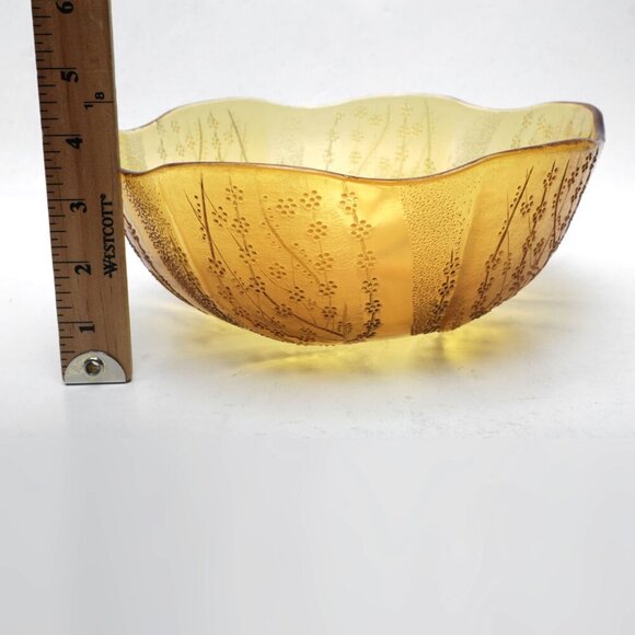 Vintage Pasabahce Amber Glass Salad Bowl Yellow Floral Scalloped Edge 90s Retro - Picture 4 of 9